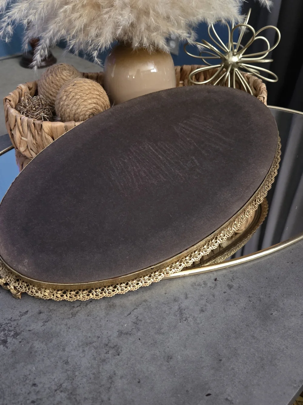 1960s 24 Karat Gold Plated Matson Golden Rose Ormolu Vintage Vanity Mirror Tray